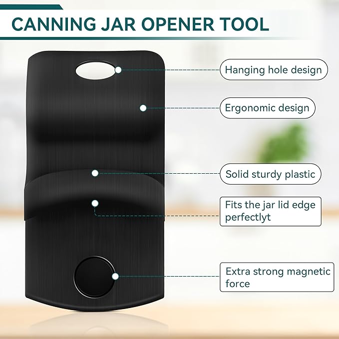 2 Pack Canning Jar Opener with Magnets, Mason Jar Opener For Canning Lids, Regular and Wide Mouth Lids, Powerful Magnet for Easy Refrigerator Storage, Releases Vacuum Seal– Patent Pending(Black)