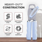 Zulay Kitchen Heavy Duty Stainless Steel Can Opener Manual with Bottle Opener - Rust Proof Manual Can Opener With Turn Knob & Comfy Soft Grip Handles - Light Blue