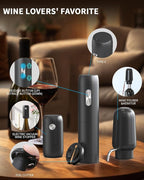 CIRCLE JOY Electric Wine Bottle Opener Set Rechargeable 5-in-1 Wine Set with Foil Cutter, Electric Wine Opener, Electric 2in-1 Wine Aerator & Pourer, Electric Vacuum Wine Stopper, Black Silver
