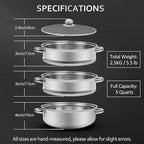 AuFranc® 5 Quart Steamer for Cooking - Stainless Steel Steam Pot with Steamer Basket, Multipurpose Cooking Stock Pot with Tempered Glass Lid, Non-Toxic Cookware for Slow Cooking and Steaming (Silver)