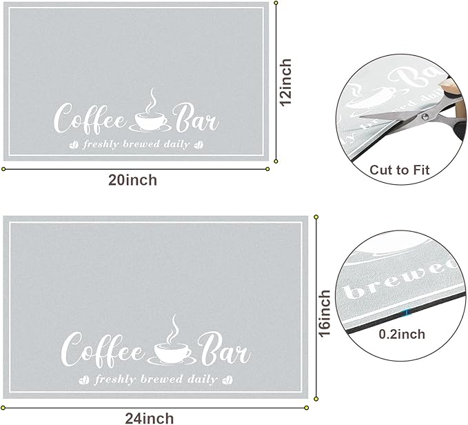 CooRug Absorbent Coffee Mat, Fashion Dish Drying Mat for Kitchen Counter Coffee Bar Accessories Espresso Machine Dish Rack 12" x 20" Light Grey
