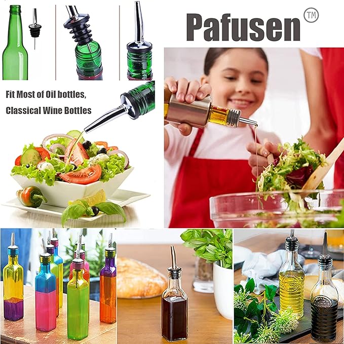 Pafusen 24 Pack Liquor Bottle Pourers, Liquor Pour Spout for Liquor Bottles, Stainless Steel Olive oil Dispenser Spout, Alcohol Pourer Spouts Dust Caps Covers, Sliver
