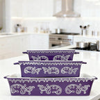 Domini Casserole Dishes for Oven, Ceramic Baking Dishes for Oven Set of 3, Lasagna Pan Deep, Baking Pan Set Square Casserole Dish Set with Handles for Baking, Pattern Purple(14.6+11.4+8.5inch)Christmas