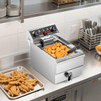 ROVSUN 12.5QT Electric Deep Fryer, 1700W Commercial Deep Fryer with Basket, Drain, 60-Min Timer, Overheat Protection, Temp Control & Baskets, Stainless Steel Countertop Fryer for Restaurant