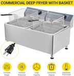 23.2 QT/22 L Commercial-Grade 3400W Deep Fryer，2 Extra-Thick Baskets with 304 Stainless Steel, Electric Fryer Splash Guard Lid & Adjustable Thermostat for Restaurant, Catering, Home Kitchen