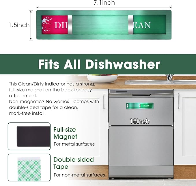 Christmas Dishwasher Clean Dirty Sign - Red & Green Clean Dirty Magnet for Kitchen Decor & Home Organization Gift, Easy Slide with Extra Tape (Green-06)