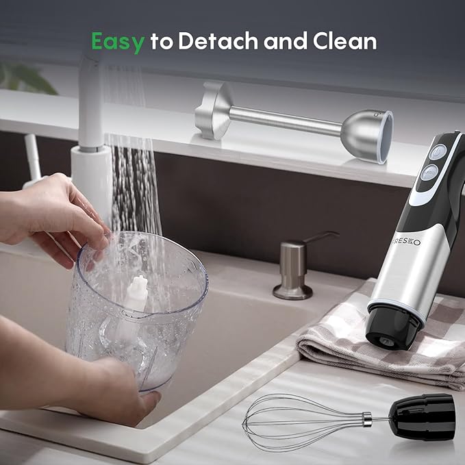 FRESKO Immersion Blender Handheld, 4-in-1 Stainless Steel Hand Electric Stick Mixer with 12-Speeds & Turbo Mode, Powerful 500W Emulsion Blender with Beaker, Chopper & Whisk