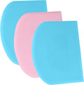 SURDOCA Dough Scraper Bench Scraper - 3P 10.6x6.7" Plastic Flexible Bowl Scraper, Sharp Edge & Angles Cake Scraper. Non-Slip Bakeware Decorating Tools Sculpting & Modeling Tools - Blue+Pink+Blue