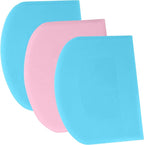 SURDOCA Dough Scraper Bench Scraper - 3P 10.6x6.7" Plastic Flexible Bowl Scraper, Sharp Edge & Angles Cake Scraper. Non-Slip Bakeware Decorating Tools Sculpting & Modeling Tools - Blue+Pink+Blue