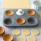 Mini Tart Pan, 2.75" Egg Tart Molds 6-Cavity Non Stick Fluted Mini Tart Mould, Reusable Quiche Bakeware Carbon Steel for Pies, Quiche, Cheese Cakes, Desserts(Not Included Cutting Mold)