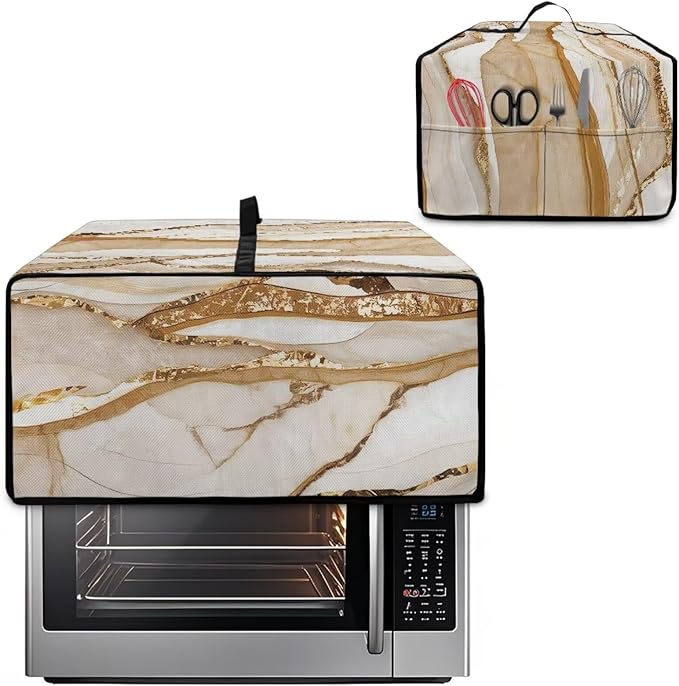 Marble Print Toaster Oven Cover, Heavy-Duty Dust Shield Kitchen Decorative Countertop Oven Protector, Microwave Air Fryer Cover, Light Gold White, (Large-18.5*22.5*12.99 inches)