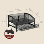 Homsorout Coffee Bar Organizer - Coffee Station for Countertop, Metal and Wood K Cup holder Storage Basket with Drawer for Syrup, Cups, Stirrer, Condiment, Tea Organizer, Black