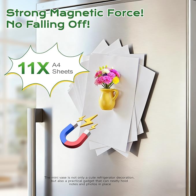 Renmxj 8 Pcs Refrigerator Magnets - Cute Mini Ceramic Vase Fridge Magnets with Artificial Flowers, Funny Tiny Vase Magnet for Fridge Decorative, Office, Kitchen, Locker, Whiteboard