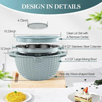 4-1 Colander with Bowl Set - Strainers for Kitchen(Patented), Food Strainers and Colanders, Pasta Strainer with New Upgraded Graters for Fruit, Veggie Washing, Aesthetic Cooking Present - Blue