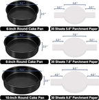 Round Cake Pans Set of 3 (6, 8, 10 Inch), Nonstick Circle Cake Pan with 90PCS Parchment Paper for Layer Cakes Deep-Dish Pizza Tart, Baking Pans Set for Christmas Birthday Thanksgiving, Dishwasher Safe