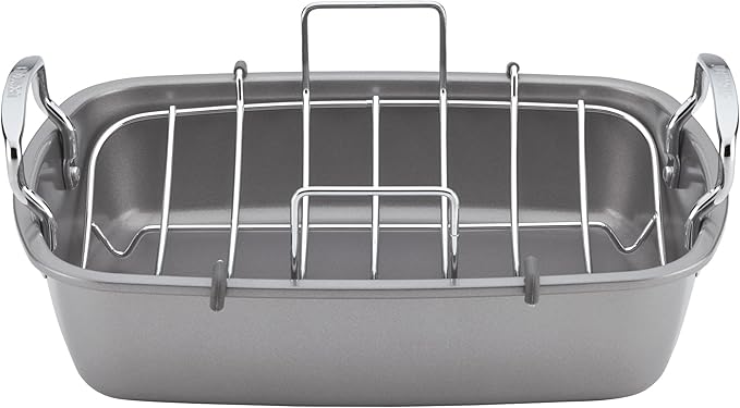 Circulon Total Bakeware Nonstick Roaster, Roasting Pan with Rack, 17-Inch x 13-Inch, Gray