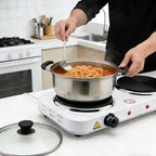2200W Electric Hot Plate, Electric Cooktop with 2 Burner, Cast Iron Portable Burner Stove, Portable Electric Countertop Burner, Compact Double Burners for Cooking(white)