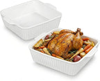 10" Square Ceramic Casserole Dish Set of 2-2.6 Qt Deep Baking Dishes with Handles for Oven, Lasagna Pan for Casseroles Cake Bread, Microwave Dishwasher Safe Bakeware Set, White