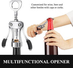 KORCCI Wine Opener, Heavy-Duty Zinc Alloy Wing Corkscrew, Premium Beer Bottle Opener, Multifunctional Wine Accessories with Ergonomic Handle and Sharp Screw, for Kitchen, Bar, Restaurant (SILVER)