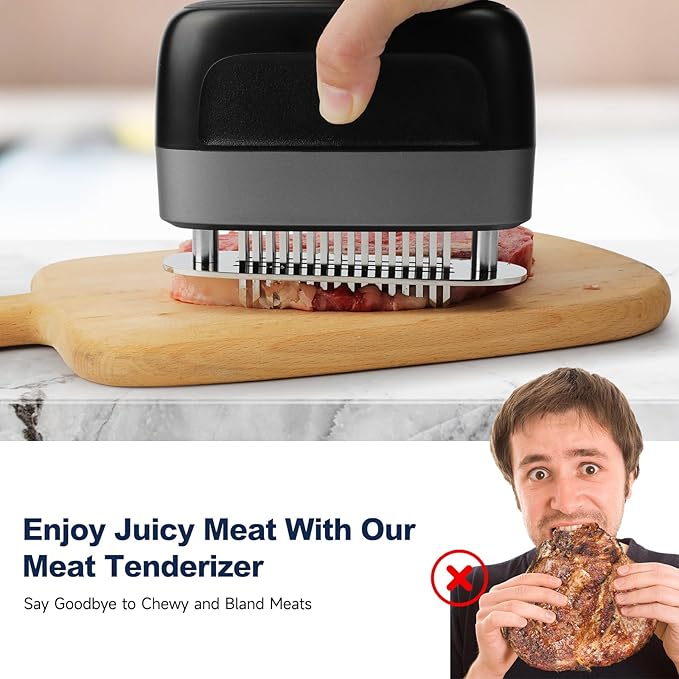 Stainless Steel Meat Tenderizer Tool 48 Ultra-sharp Needle Blades, No Detachable Needed for Easy Cleaning, Heavy-Duty Meat Tenderizer for Steak Chicken Pork Lamb, No More Mallet or Meat Hammer