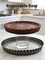 9 Inch Perforated Quiche Pan for Crispy Crust w/Cake Server. Removable Bottom, Non-Stick Coating, Rugged Carbon Steel Dish for Tart Quiche Pie Baking. Gift for Christmas Thanksgiving Party