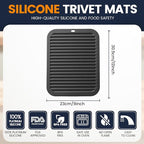 Silicone Trivet Mats 2 Heat Resistant Pot Holders Multipurpose Non-Slip Hot Pads for Kitchen Potholders, Drying mat, Jar Opener, Spoon Holder, Coaster.(Jet Black)