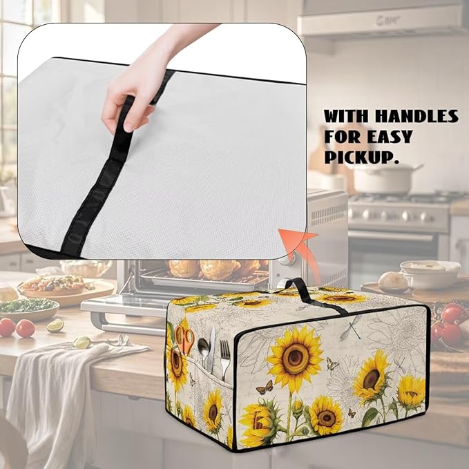 Sunflower Butterfly Dragonfly Print Toaster Oven Dust-proof Cover, Fingerprint Prevention & Greasy Protection Washable Universal Small Appliance Covers (Small-14.5 * 18.46 * 9 inches)