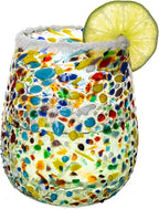 Confetti Dots Hand Blown Stemless Wine Glasses - 100% Recycled Mexican Glassware - Artisan Crafted Drinking Glasses for Cocktails, Tequila, or Water - Set of 6 (16 oz)
