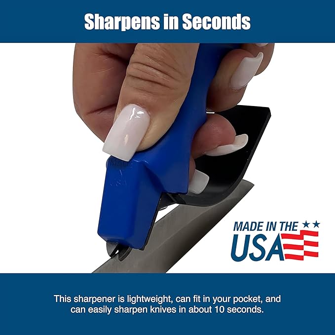 ACCUSHARP Knife Sharpener, Portable and Easy to Use, Hones and Sharpens Cleavers, Kitchen, and Serrated Knives, Sharpens Double Beveled Edge Knives