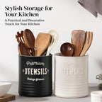 DOWAN 7.2″ Extra Large Utensil Holder, Farmhouse Utensil Holder for Kitchen Counter, Ceramic Utensil Crock with Protection Cork Mat, Utensil Storage for Kitchen Decor & Housewarming Gift, Matte Black