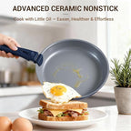 Ammeloo 18-Piece Ceramic Pots and Pans Set Non Stick, Non Toxic Cookware Set with Removable Handles, Pot Sets for Cooking, Induction Ready, Dishwasher & Oven Safe, PFAS PFOA & PTFE Free (Navy Blue)