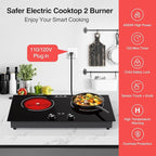 4000W Electric Cooktop: 24" Electric Stove 2 Burner Hot Plate Double Burner, Knob Control Countertop & Built-in, 9 Power Levels, Child Lock, Timer, Suitable for All Pans
