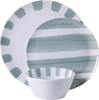 Gibson Home Cottage Stripes 12-Piece Melamine Plates and Bowls Dinnerware Set - Outdoor, Camping, & Everyday Use - Assorted Colors