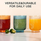 JOVGANK Colored Vintage Drinking Glasses Set of 6-14Oz Colorful Drinking Glasses, Art Deco Ripple Highball Glass, Whiskey Cocktail Glasses, for Bar Coffee Juice, Housewarming and Mother's Day Gift