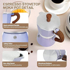 Aluminum 6 Cup 300ml Moka Pot Express Coffee Maker Stovetop Espresso Colorful Coffeemaker Italian Classic Style Brewing Greca Cafe Mocha Machine for Cafeteras Lover Camping Travel and Home Use 10oz