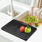 TIKNIK Silicone Dish Drying Mat, Stone Drying Mat for Kitchen Counter with Built-In Drain, Non-Slip Drain Pad with Built-in Drain, Heat Resistant Stone Drying Mat, Hangable, Black-1pc, 20" x 15"