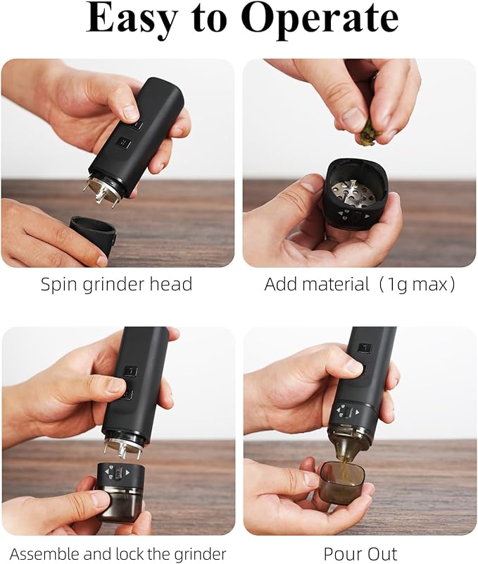 Electric Spice Grinder,Automatic Small Portable Herbal Machine & Spice Mill,USB Rechargeable Grinding (Black)