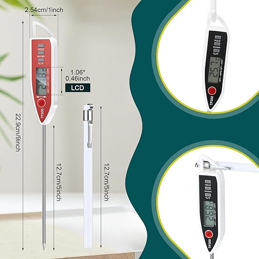 Copkim 10 Set Waterproof Food Thermometer for Water, Liquid, Candle and Cooking Digital Meat Thermometer with Long Probe Instant Read for Kitchen BBQ Grill Candy (White)
