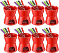 Mudder 8 Pcs Mini Fondue Pot Set with 32 Color Coded Forks Porcelain Tea Light Melting Mugs for Chocolate Cheese Dessert Small Fondue Pot Set for Christmas Valentine's Tapas Gifting(Red)