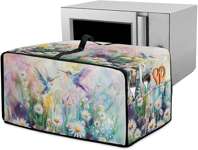Watercolor Hummingbirds Daisy Print Toaster Oven Dust Cover, Heavy Duty Heat-resistant Microwave Oven Cover, Anti Fingerprint Air Fryer Covers (Large-18.5 * 22.5 * 12.99 inches)
