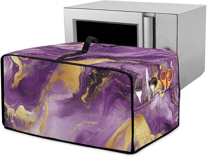 Marble Print Toaster Oven Cover, Dust-proof Heavy Duty Toaster Oven Cover for kitchen, Air Fryer with Accessory Pockets, Gold Violet, (Medium-16.1*19.71*10 inches)