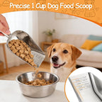 Palksky Dog & Cat Food Scoop, 1 Cup Stainless Steel Pet Food Measuring Cup with Long Handle, Precision Scale, Easy to Clean for Wet or Dry Food, 1 Pack