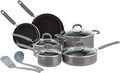 Amazon Basics Aluminum Cookware Set with Stay-Cool Handles, Dishwasher and Oven Safe, 12-Piece Pots, Pans and Utensils with Lids, Gray