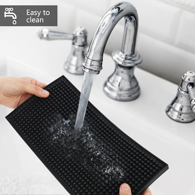 XieNie Bar Mat Small 6" x 12" Black, Coffee Mat for Home Bar, Bar Service Spill Mat for Cocktail Bartender Kitchen Countertop, PVC Counter Top Cup Mats Glasses Drying Mat, 1PCS