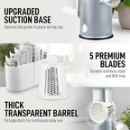 Zulay Kitchen Rotary Cheese Grater 5 Blade Cheese Shredder - Manual Hand Crank Cheese Grater With Reinforced Suction & 5 Interchangeable Drums - Easy to Use, Vegetable Chopper Round Mandoline Slicer