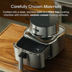 Cosori Iconic Stainless Steel 6.5 Qt Smart Air Fryer, PFAS-Free Ceramic Coating, Max 450°F, Consistent Cooking, Air Fry, Roast, Bake, Dry, Proof, Reheat, Dishwasher-Safe Basket, Chef-Crafted Recipes