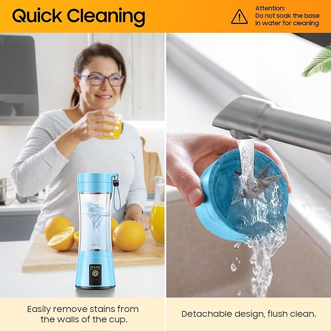 Portable Blender for Smoothies & Shakes - Cordless Personal Size Mini Blender with BAP Free Juice Cup, USB Rechargeable Suit for Sports/Picnic