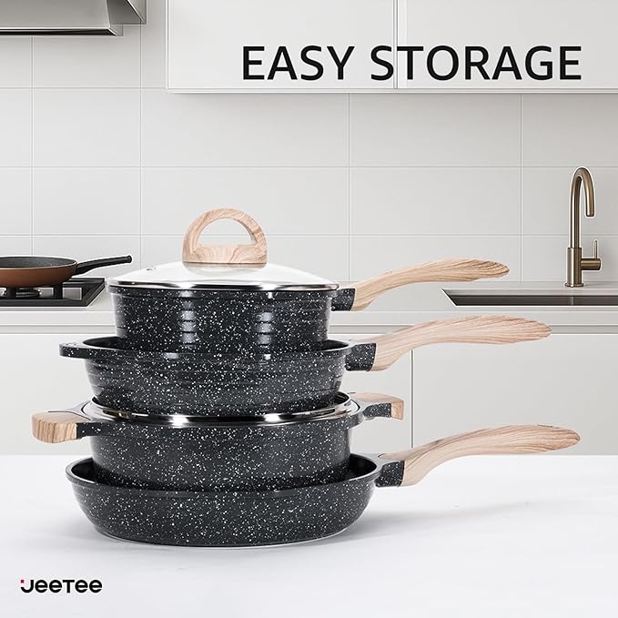 JEETEE 36Pcs Pots and Pans Set Non Stick, Cookware Set Non toxic Kitchen Healthy Induction Cooking Set W/Griddle, Sauté Pan, Baking Trays & Pancake Rake (PFOA, PFAS Free)