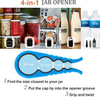 Bloss Anti-skid Jar Opener Can Opener Kitchen Grippers, 4 in 1 Multi Function Bottle Opener Lid Opener for Seniors with Arthritis, Caps and Bottles Kitchen Gadgets For Small Hands or Seniors, Blue