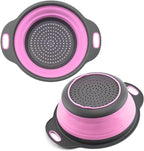 Pink Round Silicone Collapsible Colander – Small Silicone Round Kitchen Strainers with Plastic Handles Foldable Kitchen Strainer Perfect for Draining Pasta Vegetable and Fruit